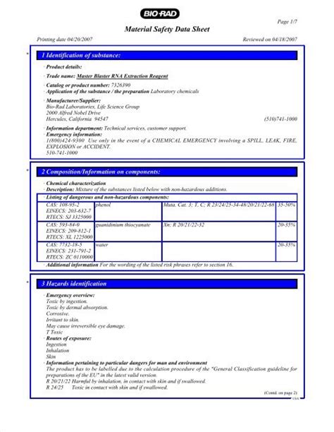 Material Safety Data Sheet Bio Rad