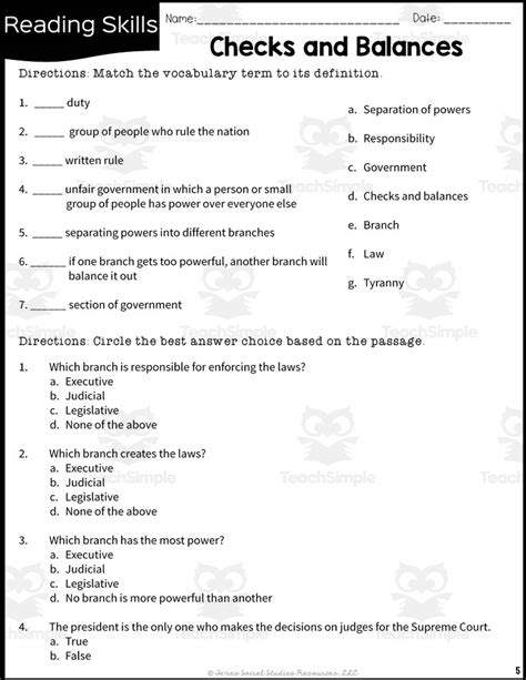 Checks And Balances Reading Packet By Teach Simple