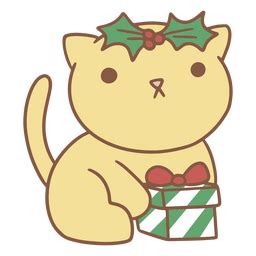 Diseño PNG Y SVG De Gato Navideño Kawaii Con Regalo Lindo Para Camisetas