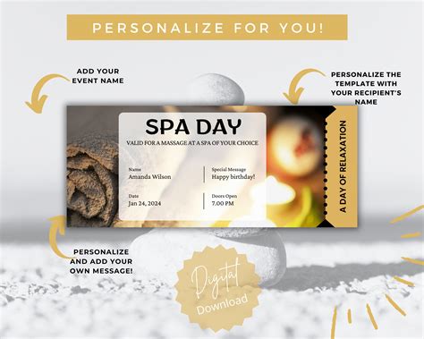 Editable Spa Day Voucher Personalized Massage Coupon Printable Gift