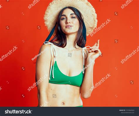 Beautiful Woman Green Swimsuit Naked Shoulders Stock Photo Shutterstock