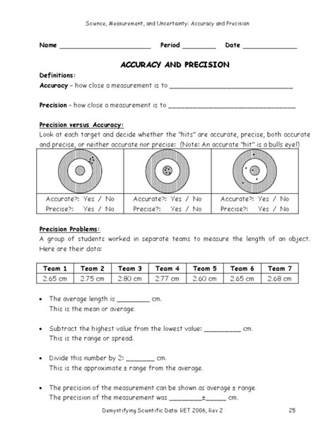 Worksheet Accuracy And Precision Final Accuracy And Precision