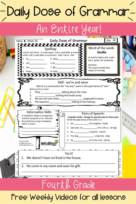 fourth grade grammar skills daily dose bundle standards assessments worksheets library