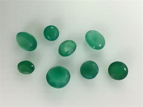 Vintage Lot Of Eight Gemstones Stone Supply Green Onyx Faceted Ovals