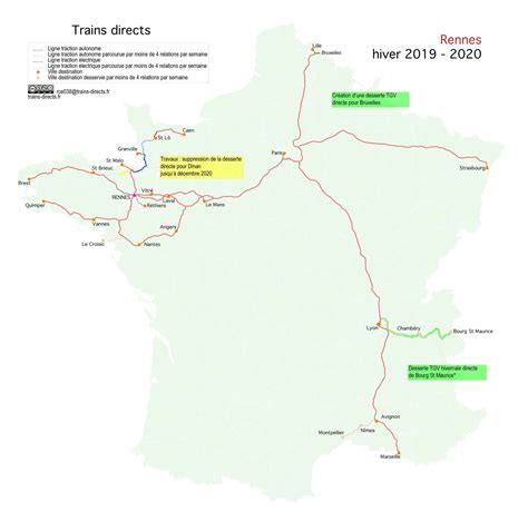 Carte Des Trains Directs Au D Part De Rennes En