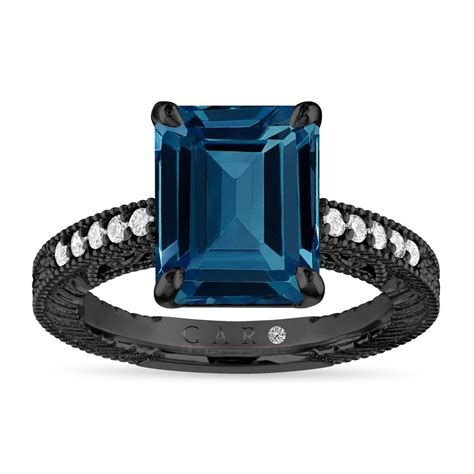 Emerald Cut London Blue Topaz Engagement Ring 382 Carat 14k Black Gold Vintage Unique Handmade