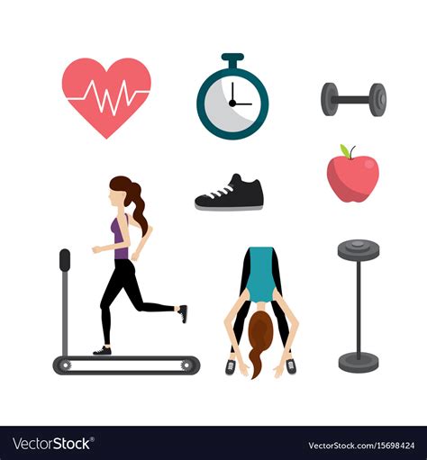 Set Healthy Lifestyle Icons To Do Exercise Vector Image