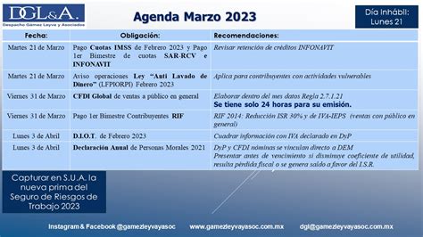 Marzo 2023 Agenda De Obligaciones Fiscales Laborales Y De Seguridad