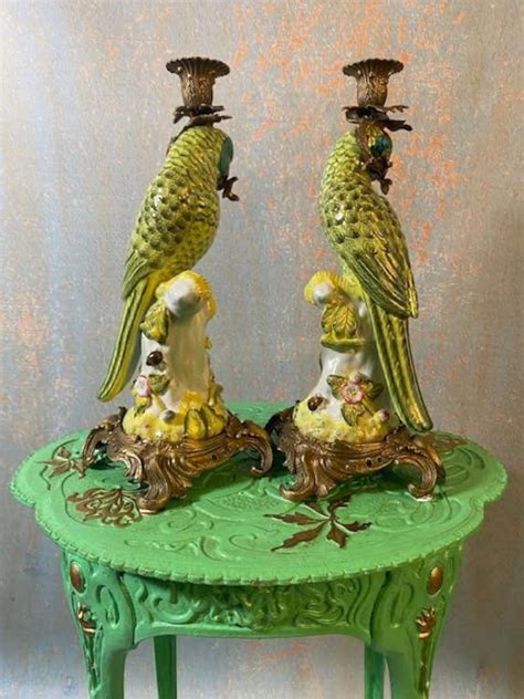 Antique Porcelain Parrot Candle Holders With Bronze Mounts Etsy