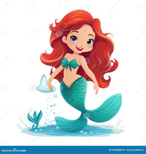 Cartoon Little Mermaid on White Background. Flat Style Stock ...