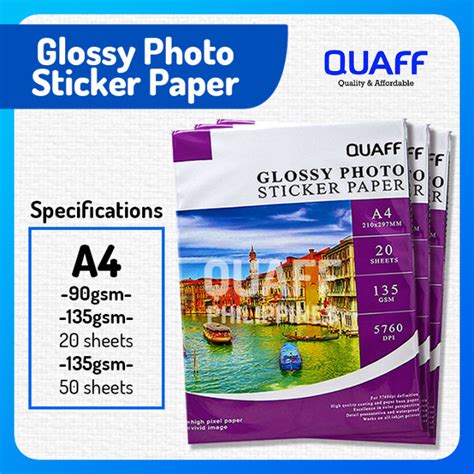 QUAFF Glossy Photo Sticker A4 Size Inkjet Paper Sticker 90gsm 135gsm