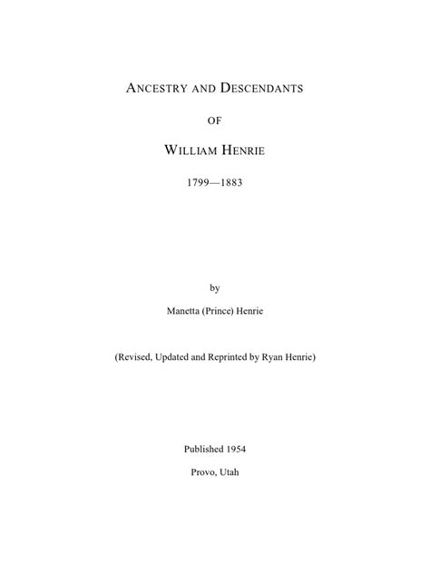 Ancestry And Descendants Of William Henrie Download Free Pdf