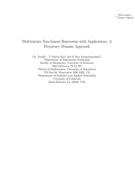 Pdf Multivariate Non Linear Regression With Applications