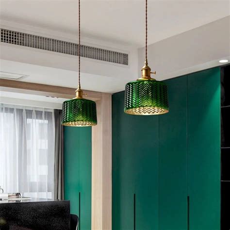 Green Glass Pendant Light Plug In Hanging Lighting Fixture Etsy In 2021 Glass Pendant Light