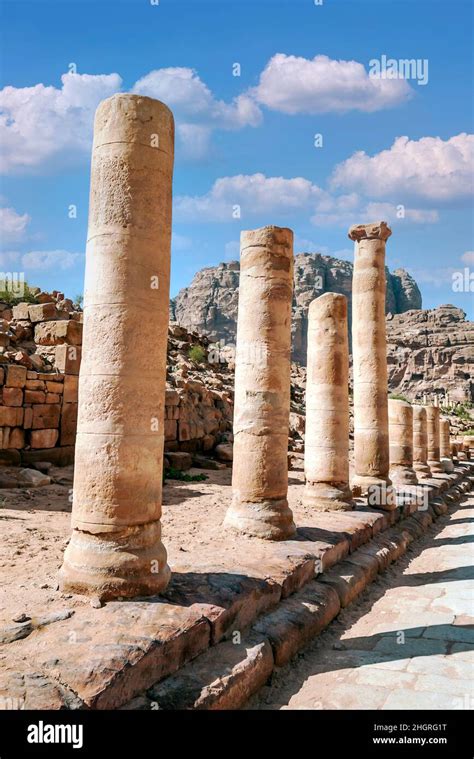 Ruins of the ancient city of Petra in Jordan in a sunny day. Petra is ...