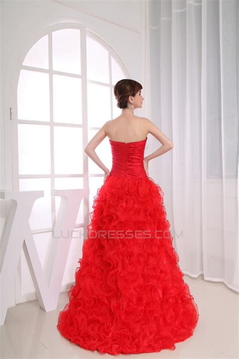 Sleeveless Sweetheart Beading Brush Sweep Train Long Red Prom Formal