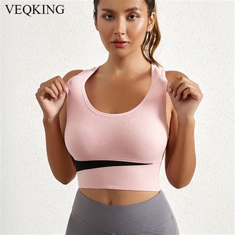 Veqking Seamless Sports Bras Breathable Wirefree Padded Push Up Sports Top Fitness Gym Yoga