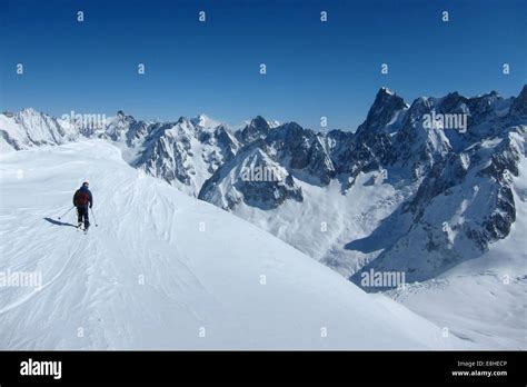 Skier at Aiguille du Midi Stock Photo - Alamy