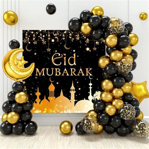 Eid Mubarak Ramadan Décoration Ballons Set 70 Pièces Ballons en Or