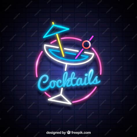 Free Vector Colorful Cocktail Neon Sign