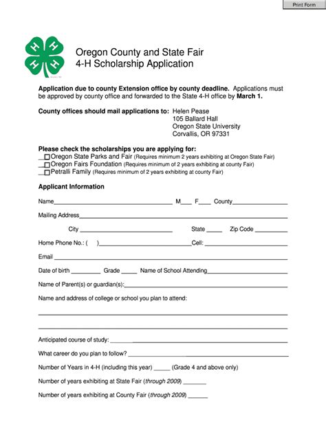 Application Due To County Extension Office By County Deadline Oregon H