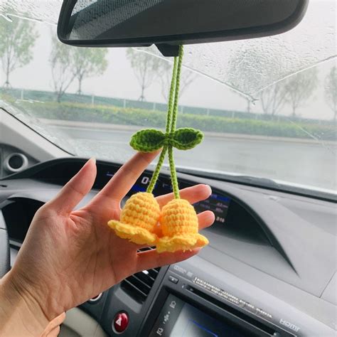 Crochet Lily Of The Valley Car Mirror Hanging Charm Etsy