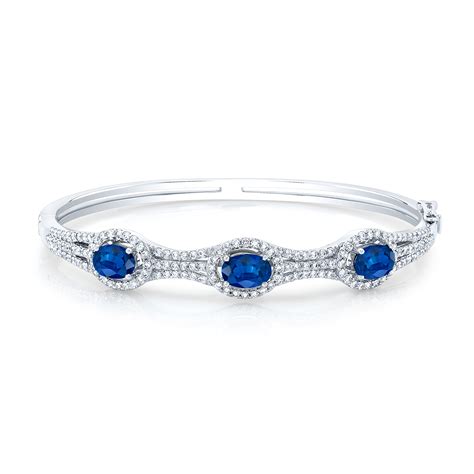 K White Gold Sapphire Diamond Bangle Bracelet Beryl Jewelers