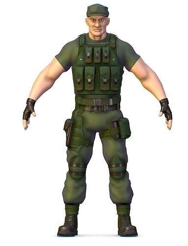 3d Model High Poly Man Soldier In Green Armor Camouflage Vr Ar Low