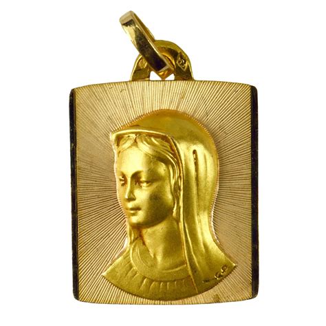 French Virgin Mary 18k Yellow Gold Medal Pendant At 1stdibs