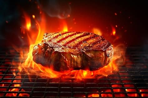 Premium Ai Image Beef Steak On The Grill With Flames