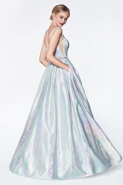 Long Metallic Holographic Dress By Cinderella Divine Kc880 Ball Gowns