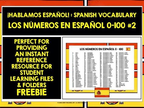 SPANISH NUMBERS 0 100 LIST FREEBIE 2 Teaching Resources