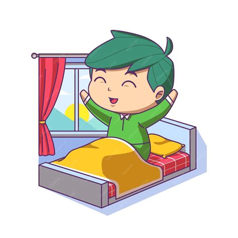 Lindo Niño Despertar Mañana Ilustración Vector Premium