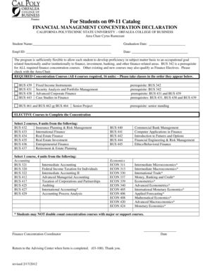 Fillable Online Cob Calpoly Finance Concentration Declaration Pdf