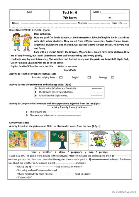 Test Tunisian Students Th Form English Esl Worksheets Pdf Doc