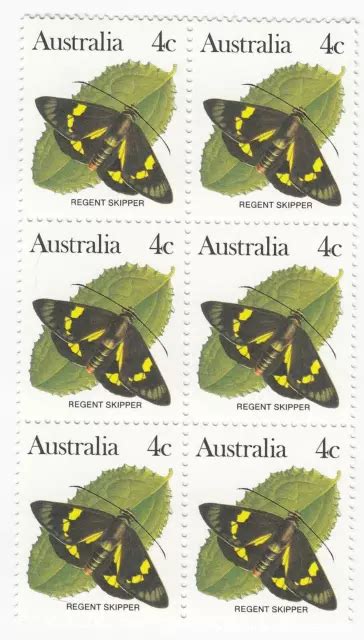 Australia Butterflies Issue Regent Skipper Mnh Block Of X