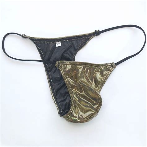 K K Mens Micro Bikini String Waist String Thong Foiled Metallic