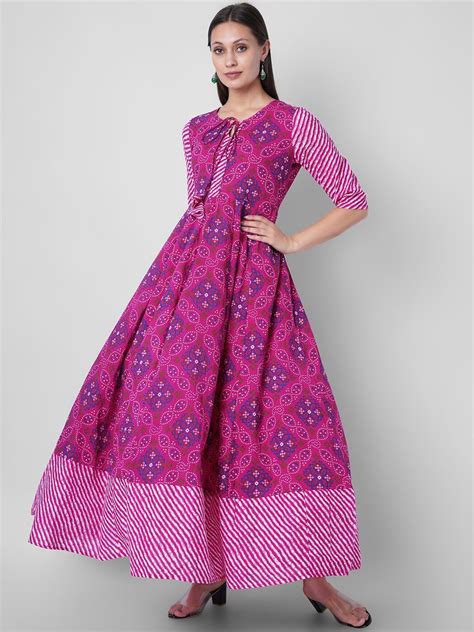 Buy Sanganeri Kurti Women Purple Ethnic Motifs Printed Fit And Flare