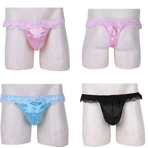 SISSY MEN S RUFFLE Lace Bulge Pouch Tanga Bikini Briefs Thong Underwear