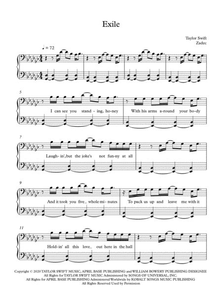 Exile Arr Zadec By Taylor Swift Feat Bon Iver Sheet Music For Piano