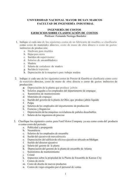 Ejercicios sobre clasificación de costos CRISTOPHER ANDERSON CASTRO