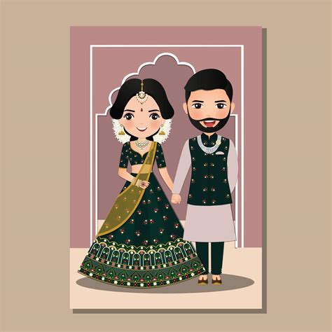 Wedding Invitation Card The Bride And Groom Cute Couple In Traditional