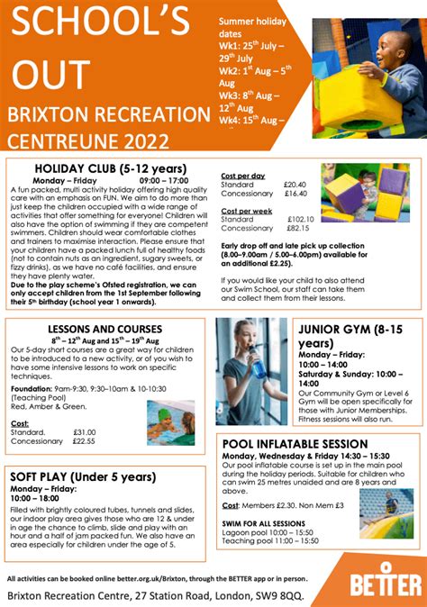 Brixton Recreation Center Summer Events Bonneville Primary School