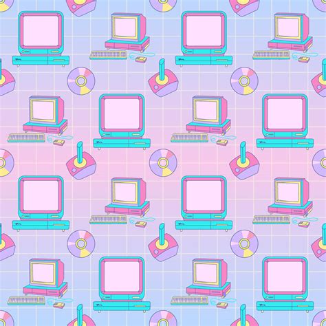 Retrowave Pattern With Retro Pc Y K Elements Collection Of User