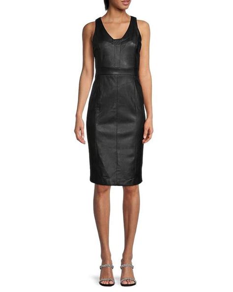 T Tahari Faux Leather Sheath Dress In Black Lyst