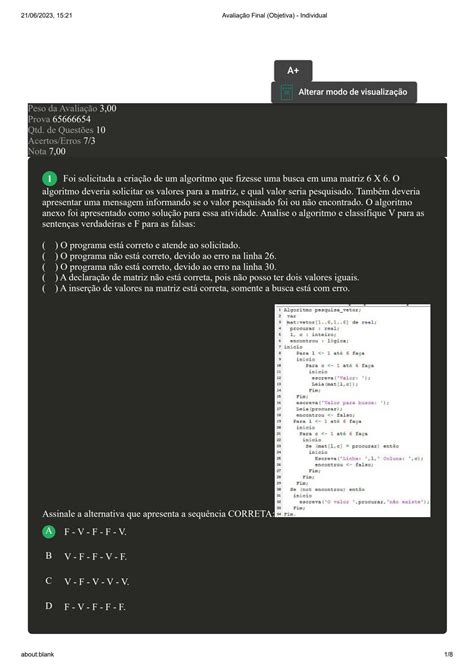 SOLUTION Avalia O Final Algoritmo E L Gica De Programa O Uniasselvi