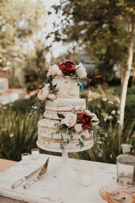 Nearly Naked Cake With Gold Foil And Flowers Image By Jordan Voth