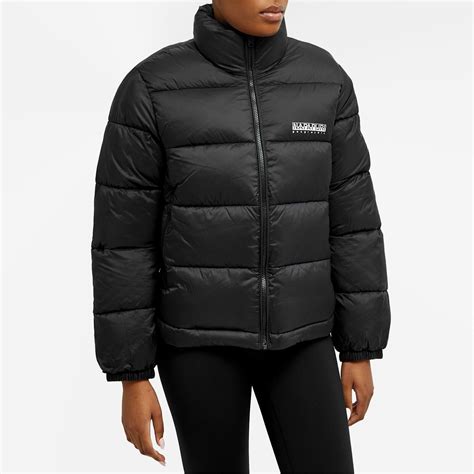 Napapijri Women's Box Logo Puffer Jacket in Black Napapijri