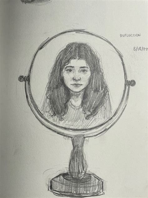 Reflection Mirror Drawings Self Portrait Art Mirror Illustration