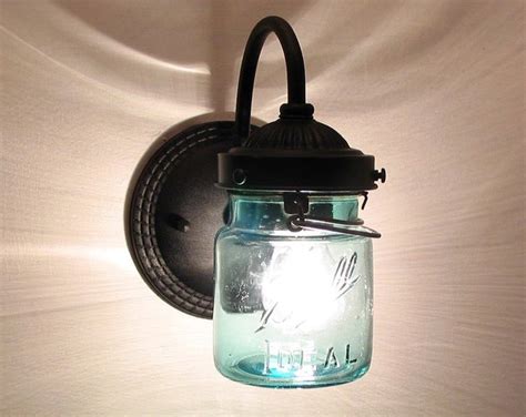 Vintage Blue Exterior Canning Jar Sconce Created New Etsy